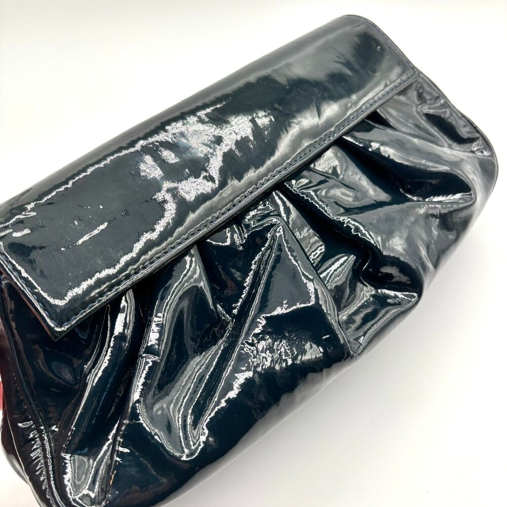 Rare LAI Patent Leather Clutch | Blue/Green Color w Metallic Gold Interior | Y2K